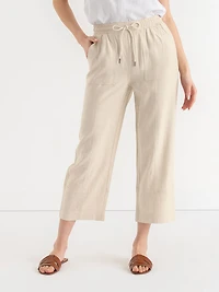 Linen Blend Pull-On Cropped Leg Pant Oatmeal