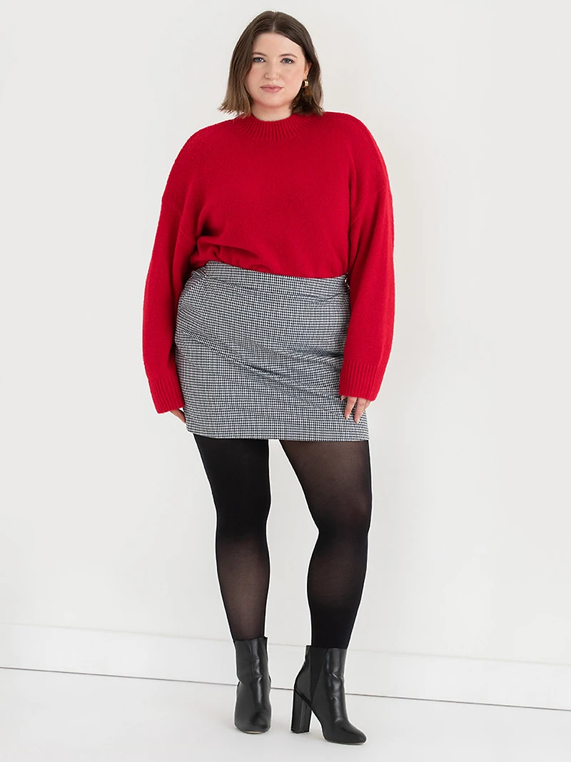 Luxe Ponte Mini Skirt Black and White Houndstooth