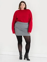 Luxe Ponte Mini Skirt Black and White Houndstooth