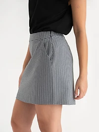 Luxe Ponte Mini Skirt Black and White Houndstooth
