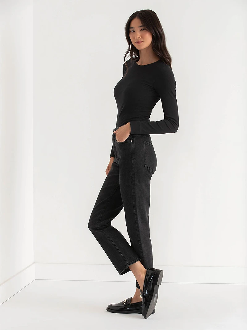 Sloane Straight Ankle Jeans Washed Black