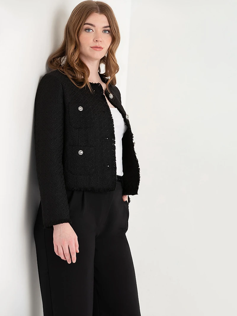 Cropped Boucle Jacket Black