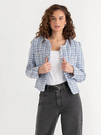 Cropped Boucle Jacket Blue Mix