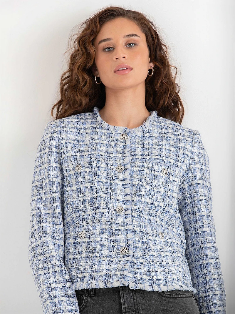 Cropped Boucle Jacket Blue Mix