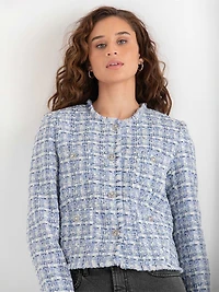 Cropped Boucle Jacket Blue Mix