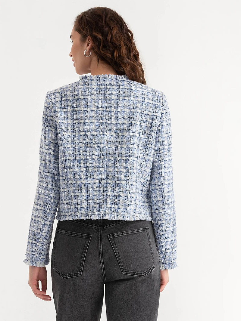 Cropped Boucle Jacket Blue Mix