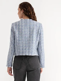 Cropped Boucle Jacket Blue Mix