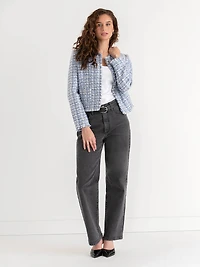 Cropped Boucle Jacket Blue Mix