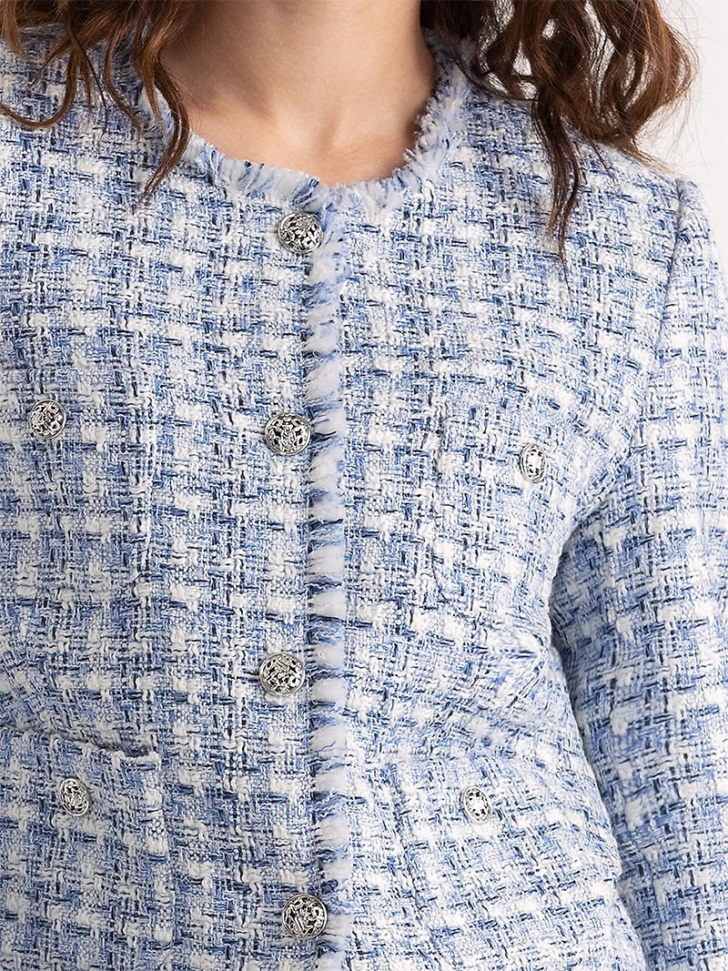 Cropped Boucle Jacket Blue Mix