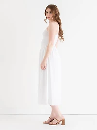 Linen Strappy Smocked Dress White
