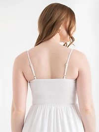 Linen Strappy Smocked Dress White