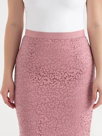 Lace Overlay Midi Skirt Lilas Pink