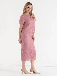 Lace Overlay Midi Skirt Lilas Pink