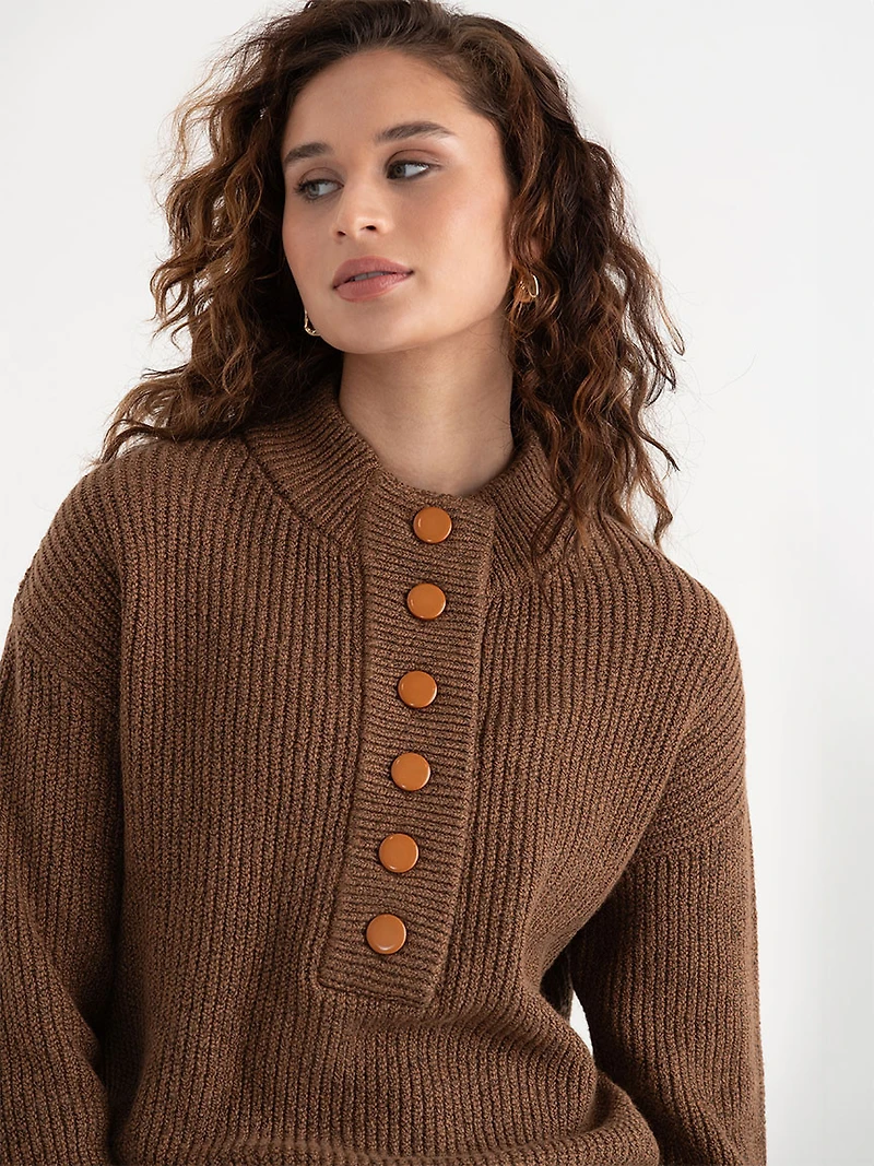 Shaker Stitch Henley Sweater Toasted Coconut