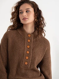 Shaker Stitch Henley Sweater Toasted Coconut