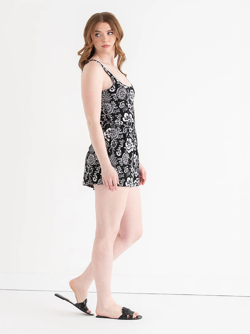 Sleeveless Knit Romper Black Print