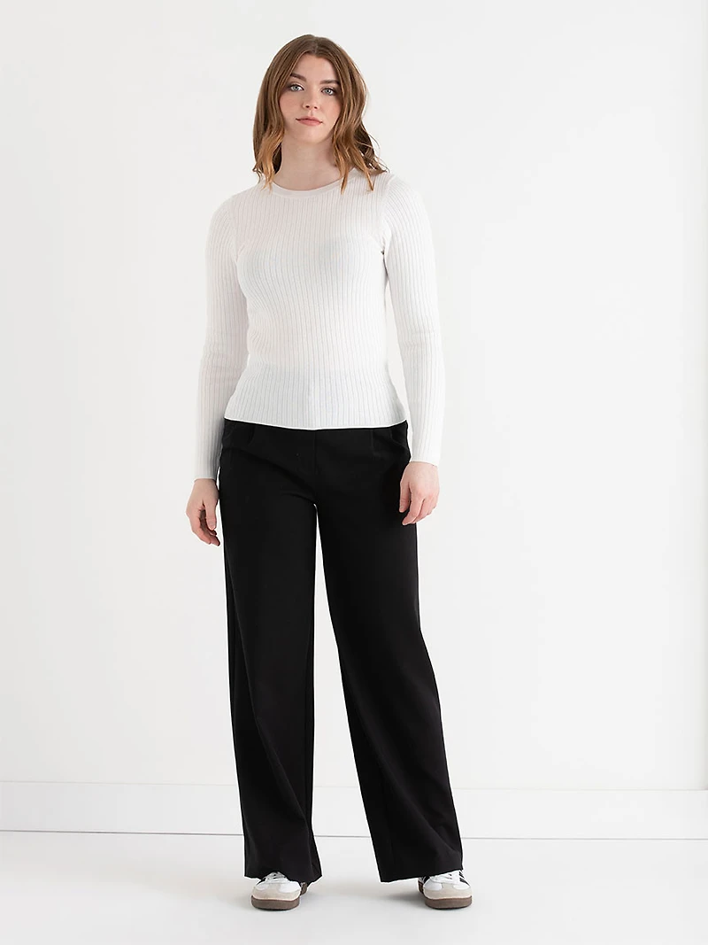 Crew Neck Rib Sweater Blanc de