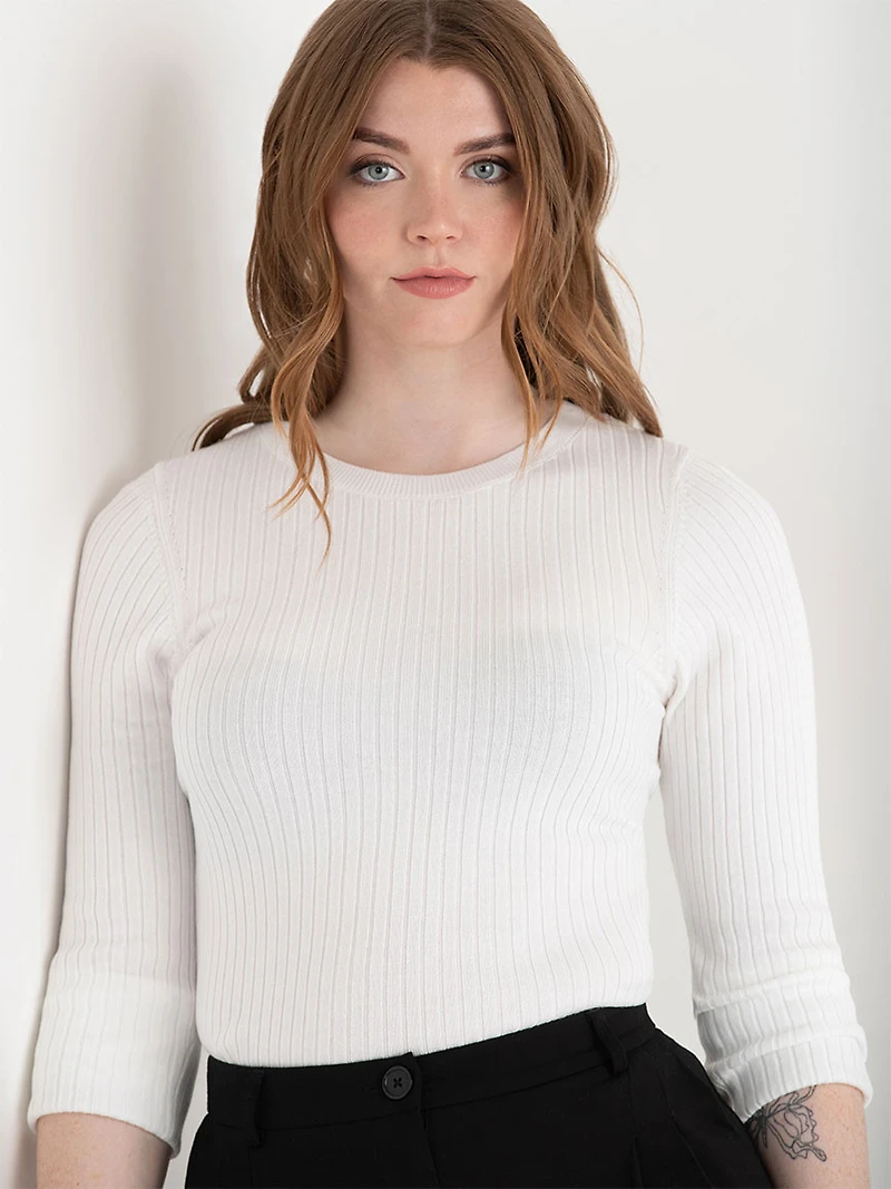 Crew Neck Rib Sweater Blanc de