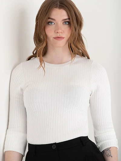 Crew Neck Rib Sweater Blanc de