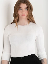 Crew Neck Rib Sweater Blanc de