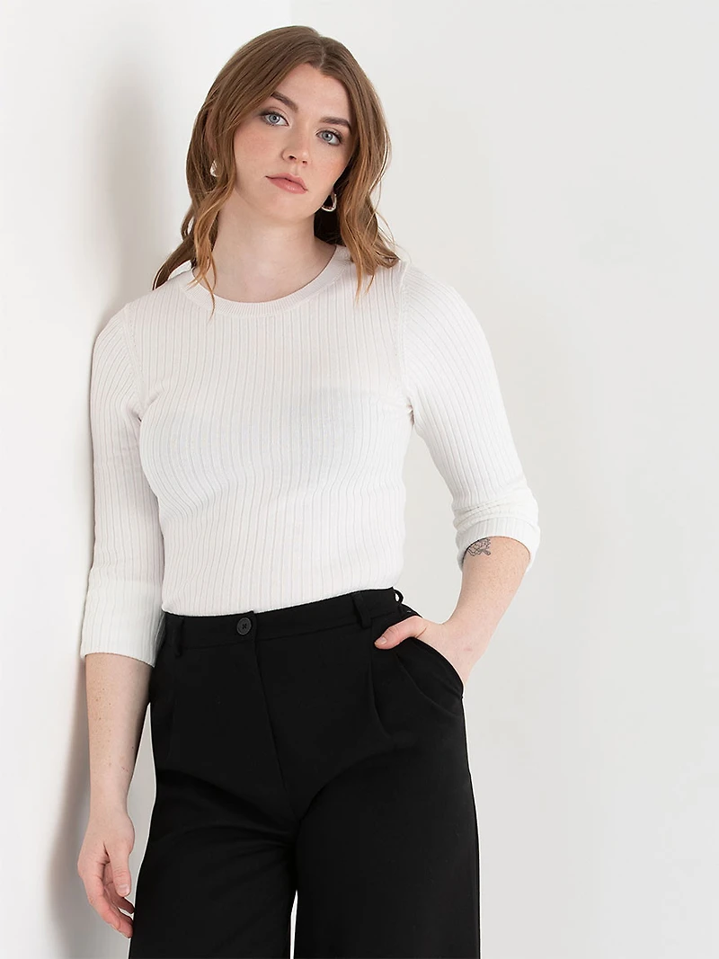 Crew Neck Rib Sweater Blanc de