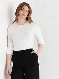 Crew Neck Rib Sweater Blanc de