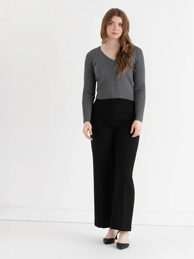 V-Neck Rib Cardigan Heather Grey Medium