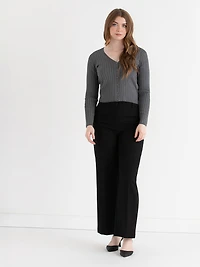 V-Neck Rib Cardigan Heather Grey Medium