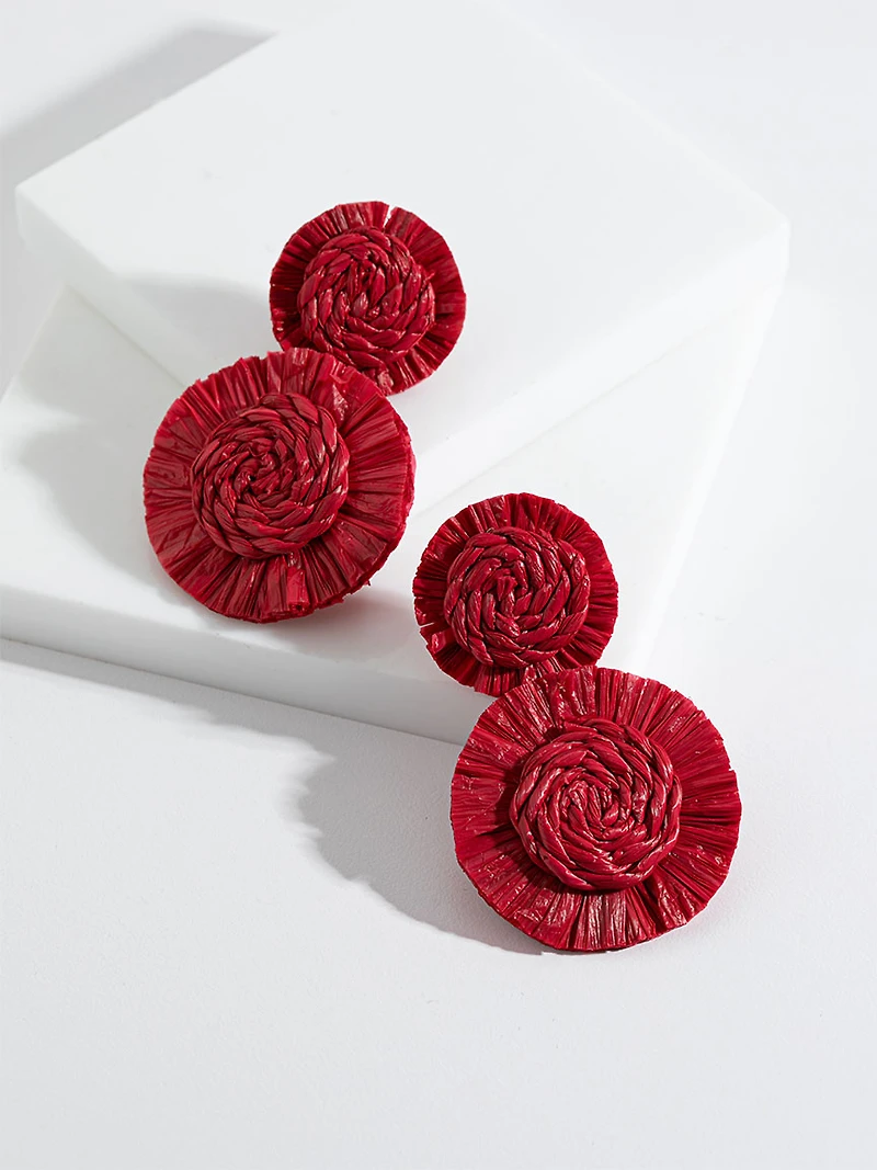 Raffia Earrings in Red