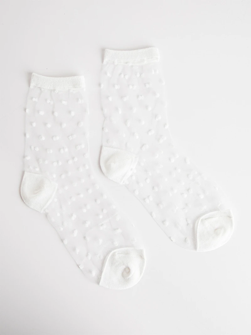 Sheer Dotted Socks in White