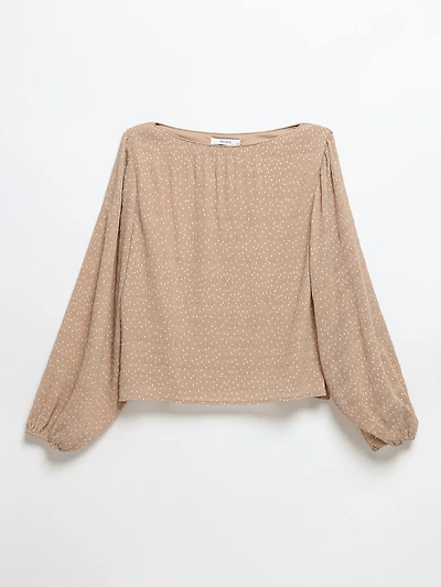 Long Sleeve Micro Pleat Chiffon Blouse Doeskin Dot