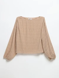 Long Sleeve Micro Pleat Chiffon Blouse Doeskin Dot