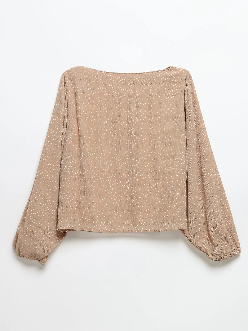 Long Sleeve Micro Pleat Chiffon Blouse Doeskin Dot