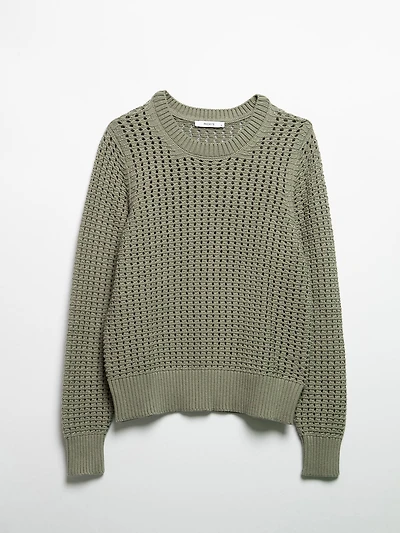 Long Sleeve Crochet Sweater Shadow
