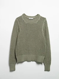 Long Sleeve Crochet Sweater Shadow