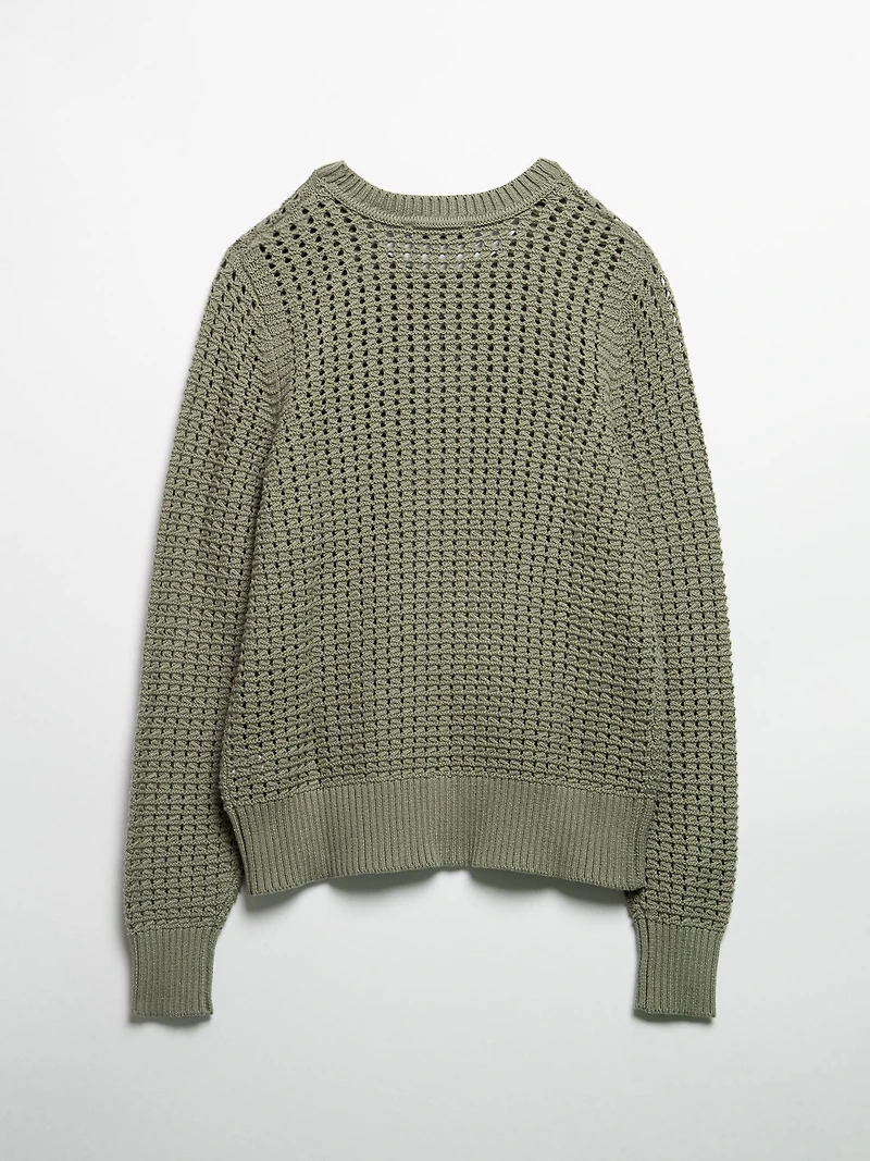 Long Sleeve Crochet Sweater Shadow