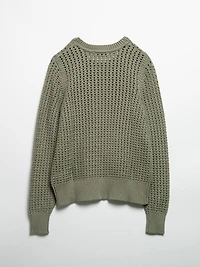 Long Sleeve Crochet Sweater Shadow
