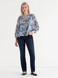 Peasant Blouse with Puff Sleeves Blue Paisley