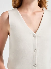 Button Front Knit Vest Black Onyx