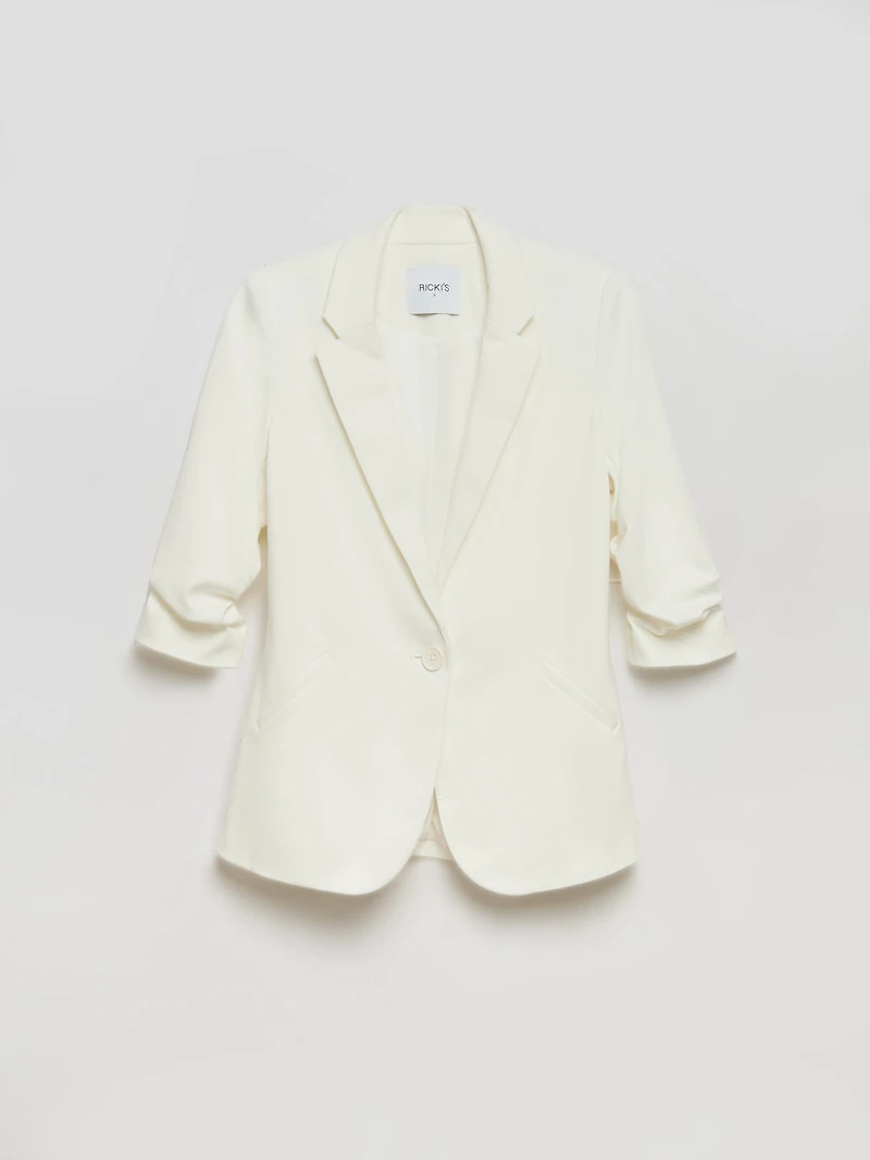 Hampton Three Quarter Ruched Sleeve Ponte Blazer Sugar Swizzle