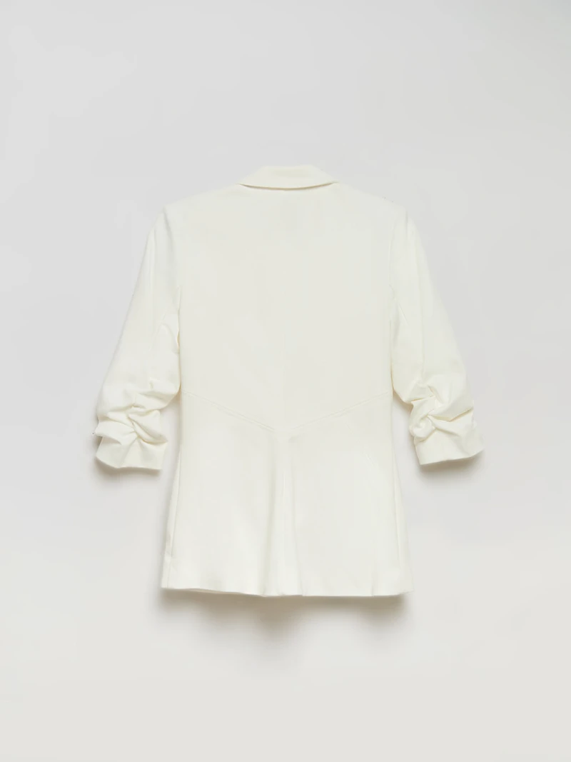 Hampton Three Quarter Ruched Sleeve Ponte Blazer Sugar Swizzle