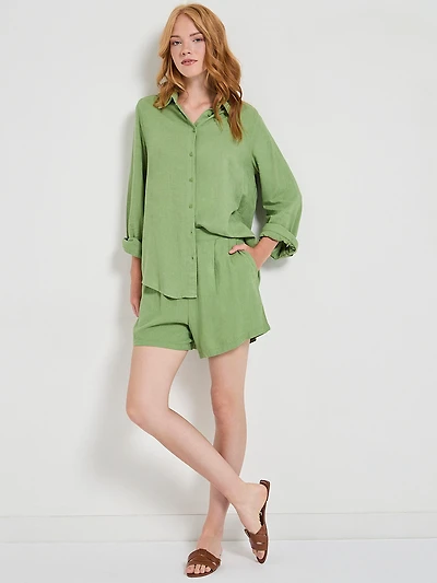 Viscose Linen Pull-On Shorts Jade Green