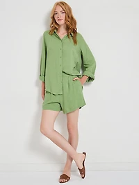 Linen Blend Pull-On Shorts Jade Green