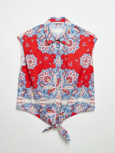 Collared Tie Front Top