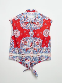 Collared Tie Front Top