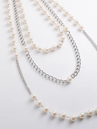 Layered Chain & Pearl Long Necklace
