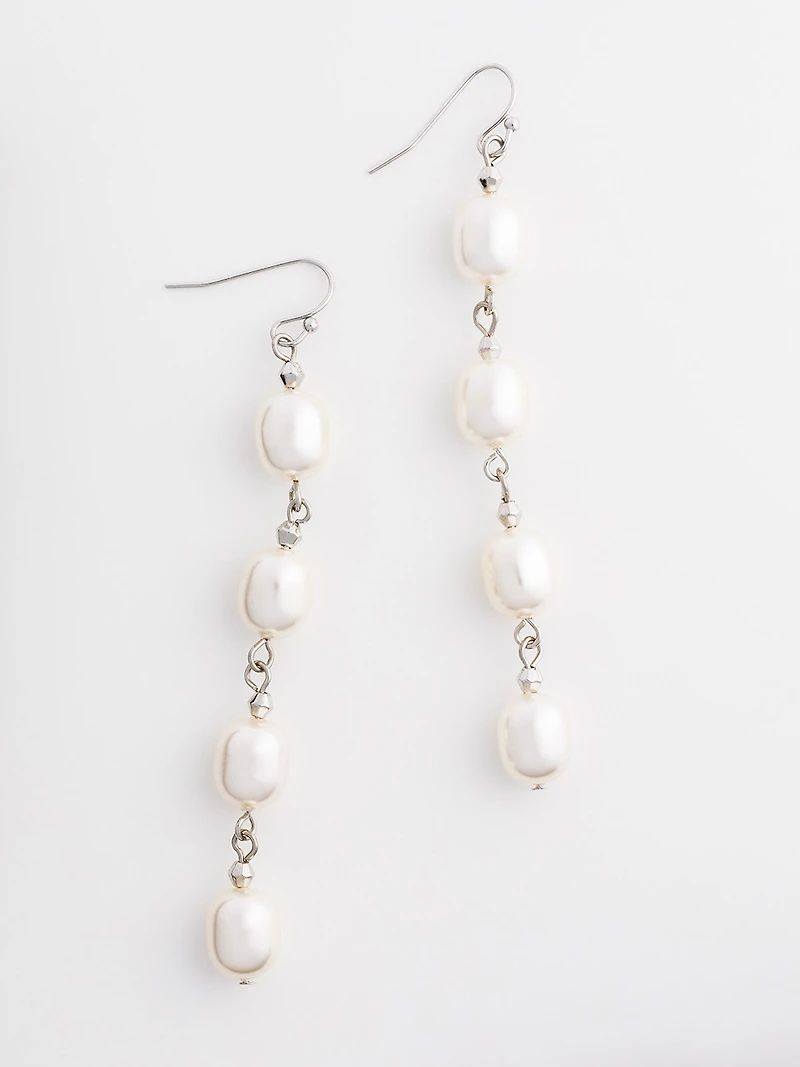 Multi-Pearl & Silver Drop Earrings