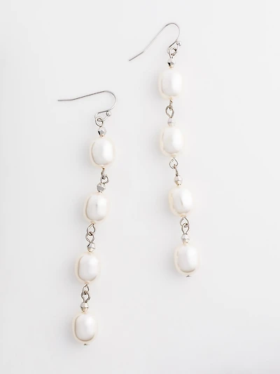Multi-Pearl & Silver Drop Earrings