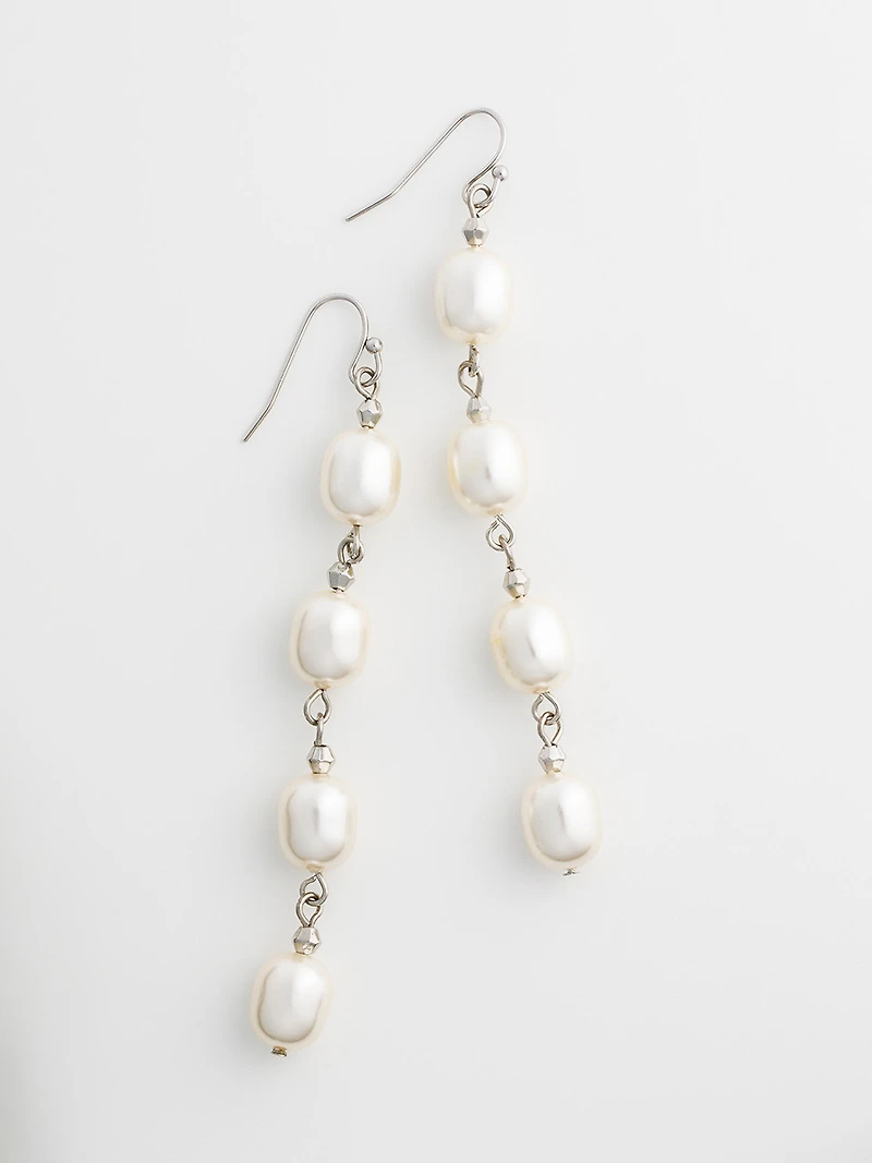 Multi-Pearl & Silver Drop Earrings