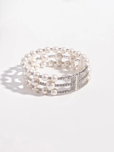 Pearl & Rhinestone Stretch Cuff Bracelet